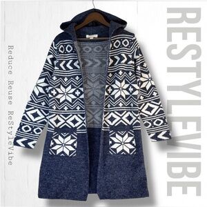 MONTEAU LOS ANGELES Women’s Size M Sweater Cardigan Hooded Nordic Knit Pockets